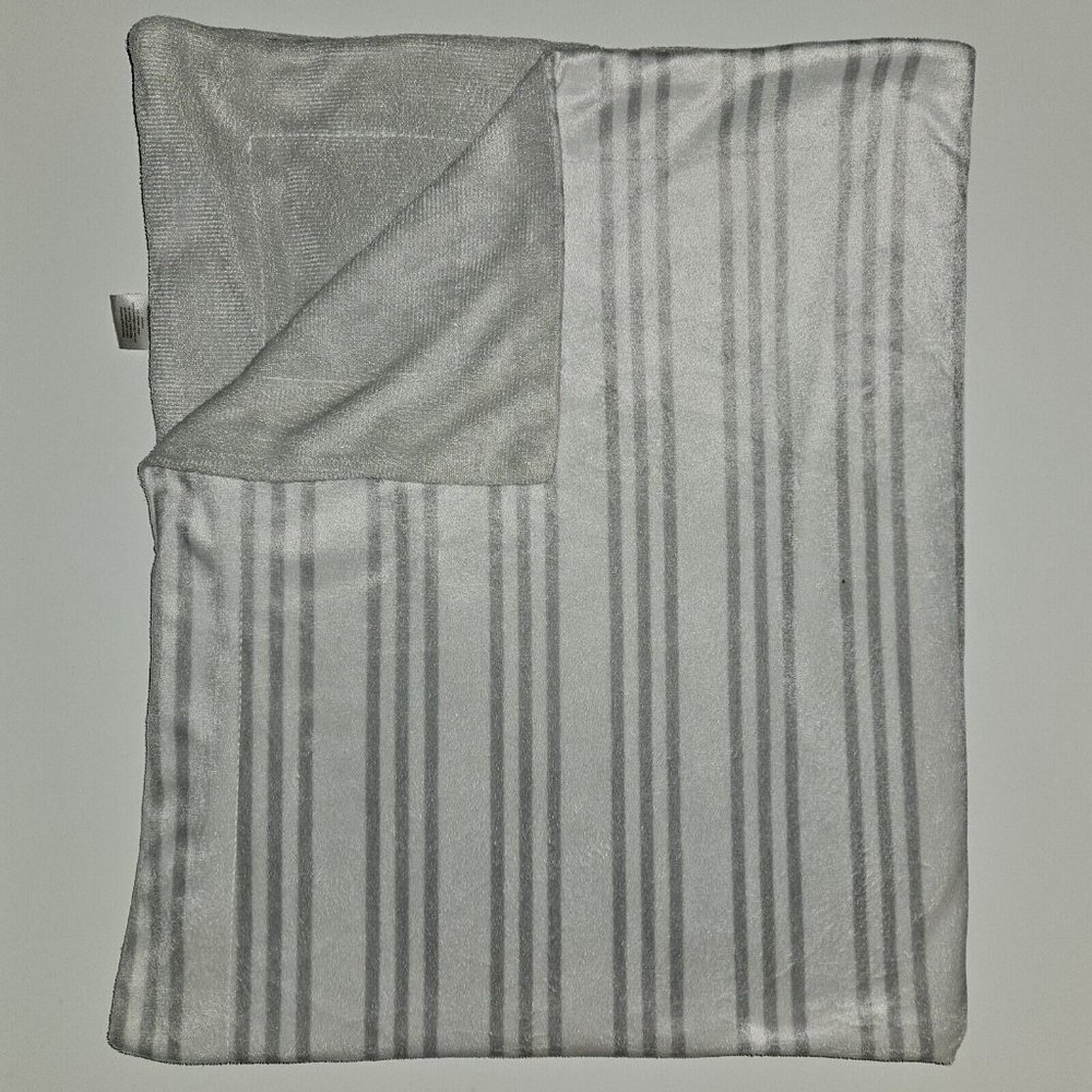 Lila & Jack Baby Blanket Gray White Stripe Lovey Fleece Silver Reversible 32x38